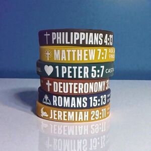 Bible Verse Bracelets - Stackable Wristbands - Set Of 6 - Stocking Stuffer